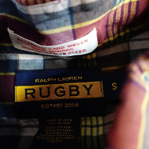 Rugby Ralph Lauren Shirt Small Blue Plaid India Madras 100% Cotton - Picture 2 of 8